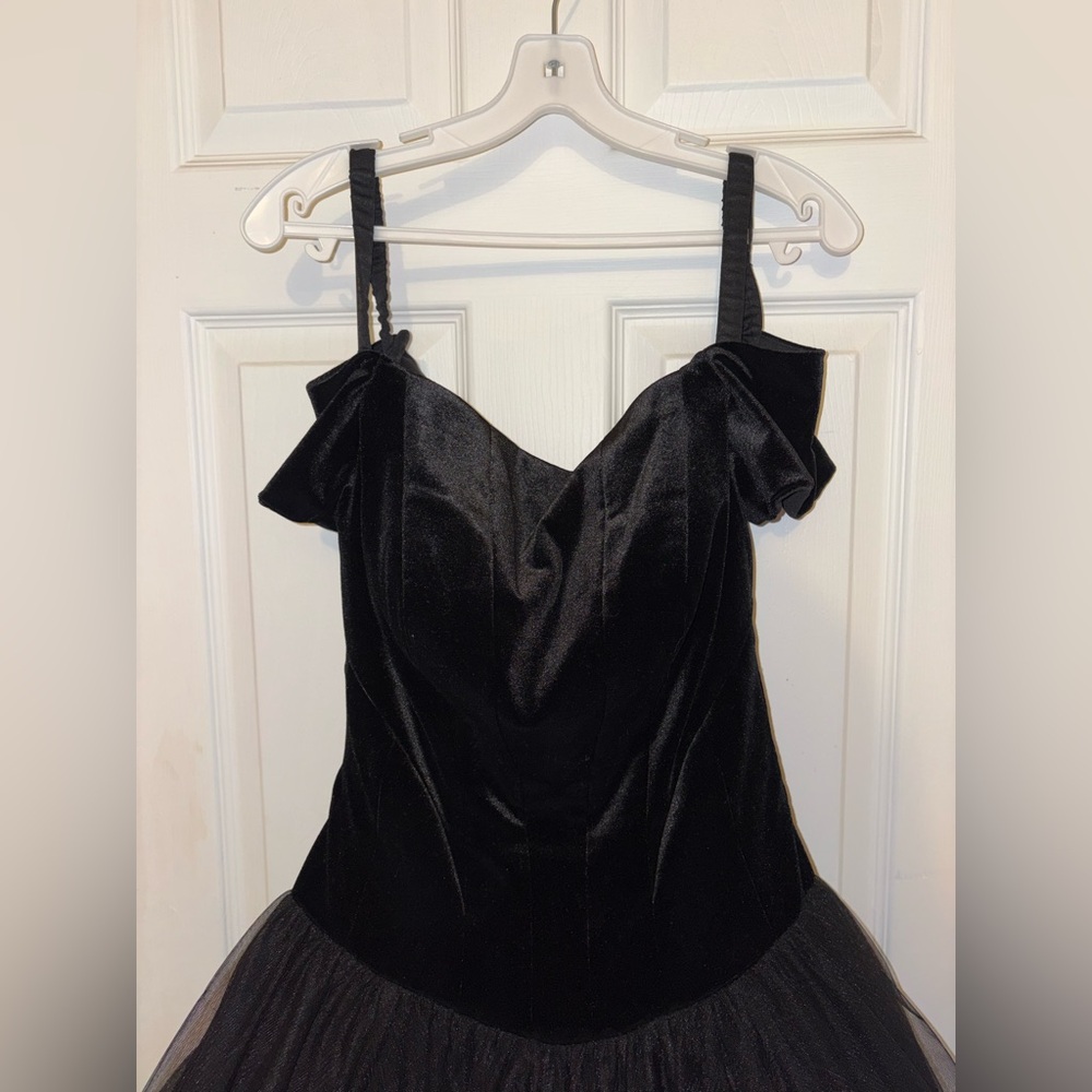 Black Velvet Princess Style Backless Prom Dress - Picture 10 of 14